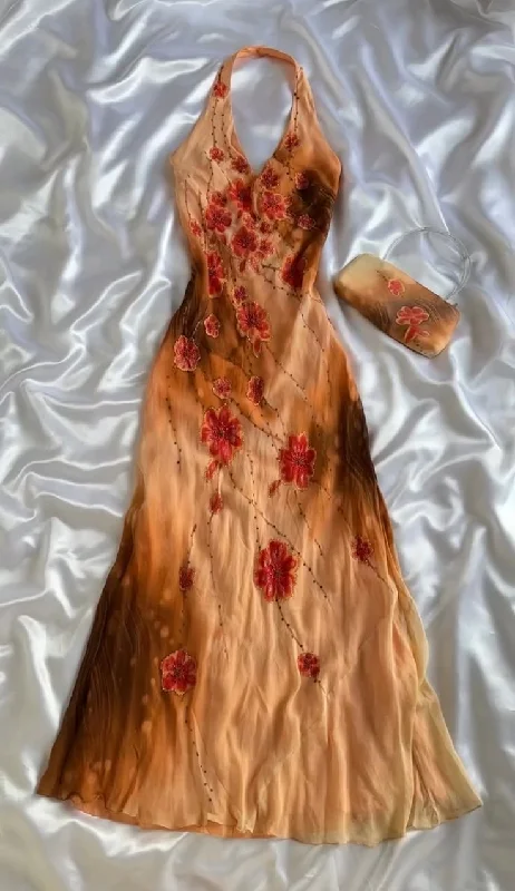 Vintage Halter Beading Chiffon Long Party Dress Evening Gown, DP4081 Tunics Lace romantic