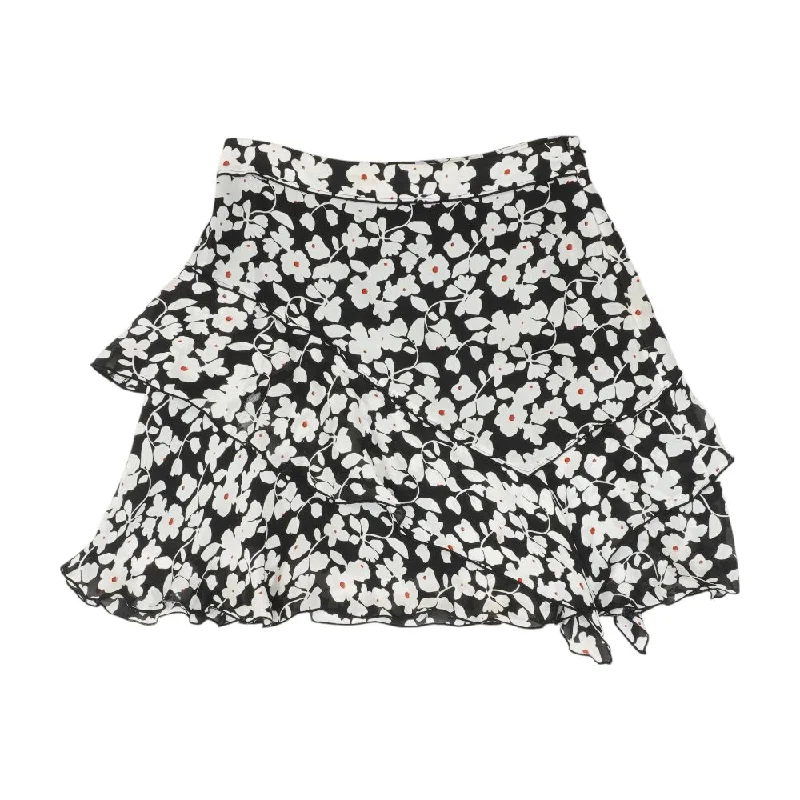Black Floral Midi Skirt linen skirt breathable