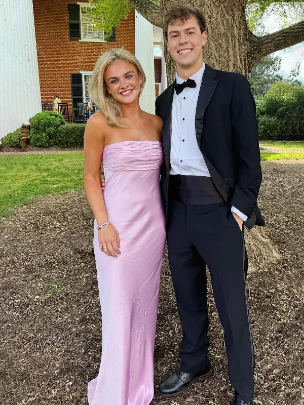 Simple Pink Ruched Strapless Long Prom Dress Sheath Party Dress cc2143 Tunics Fleece cozy