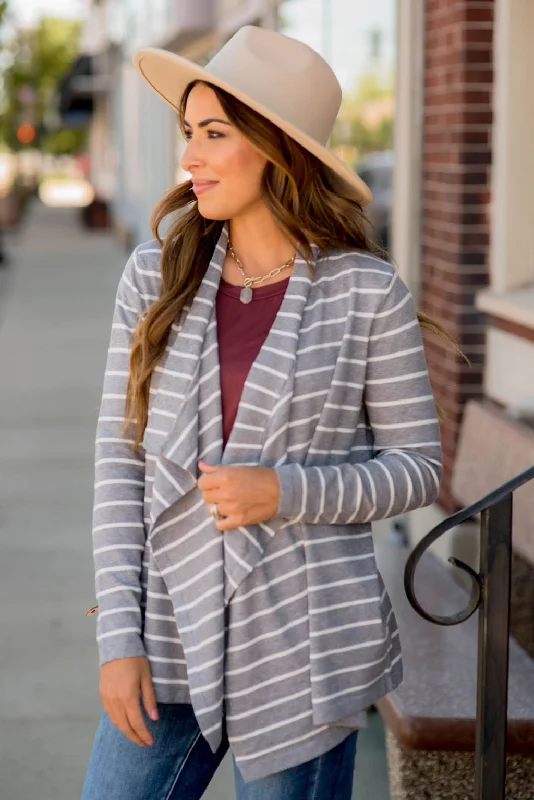 Basic Striped Waterfall Cardigan Button Cardigan Zip Cardigan Pullover Cardigan