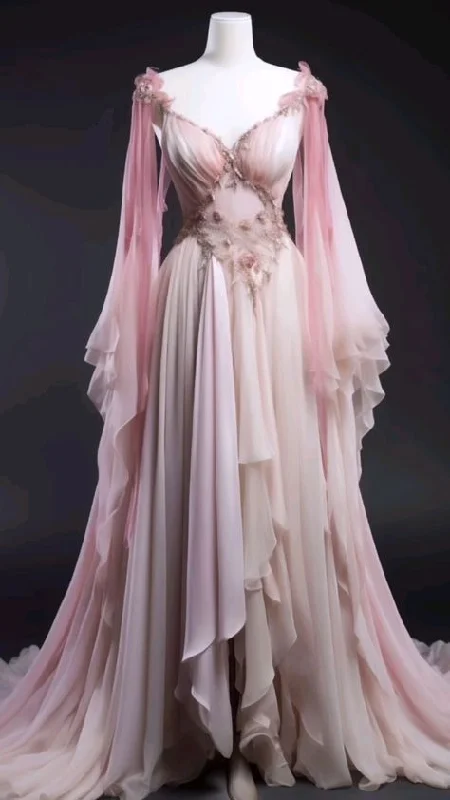 Gorgeous Pink A-Line Ruffles Chiffon Retro Long Formal Evening Party Dress, DP4446 Tunics Exclusive limited Gorgeous Pink A-Line Ruffles Chiffon Retro Long Formal Evening Party Dress, DP4446 Tunics Exclusive limited