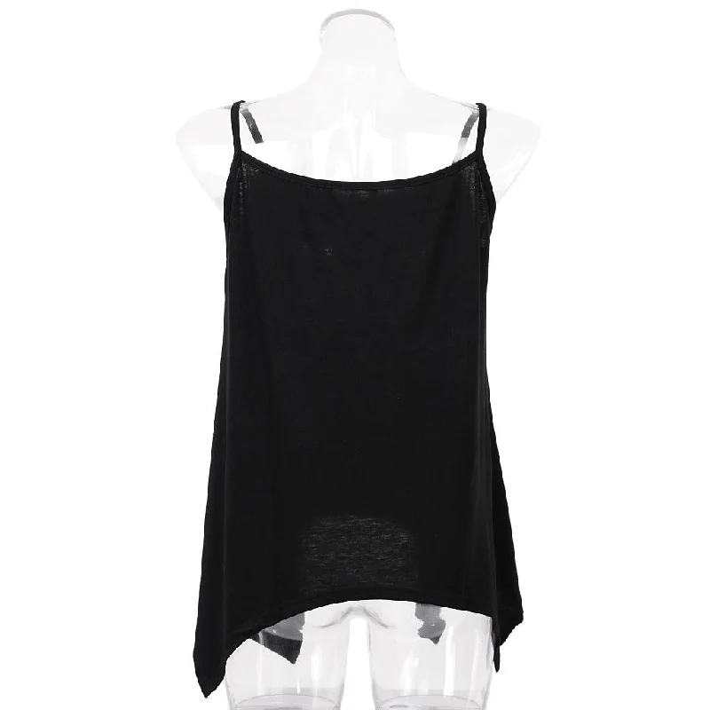 Women Spaghetti Strap Tank Tops V Neck Pleated Camisole Black 2XL loose fit tank