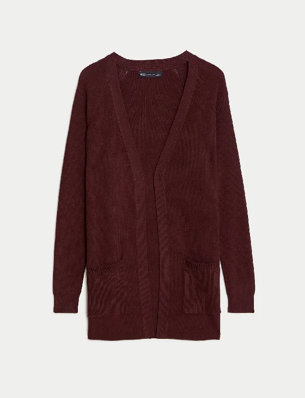 Ribbed Edge to Edge Longline Cardigan Spandex Rayon Corduroy