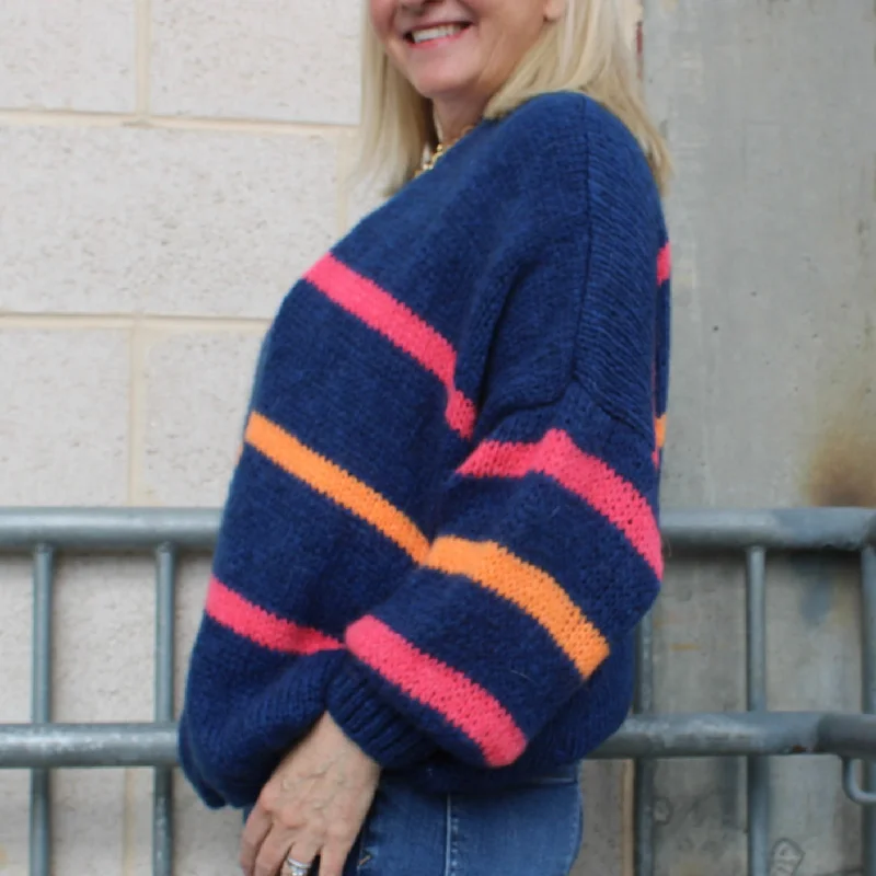 Navy - Pink & Orange Stripes