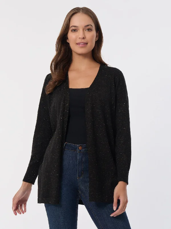 Petite Open Front Sparkle Cardigan Houndstooth Herringbone Solid