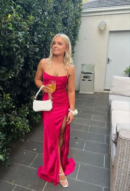 Sexy Straps Hot Pink Mermaid Slit Prom Dress Long Party Dress cc1841 Mermaid Tail Wedding