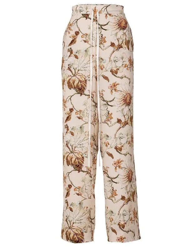 Ivory Printed Palazzo Pant Relaxed Lounge Trousers