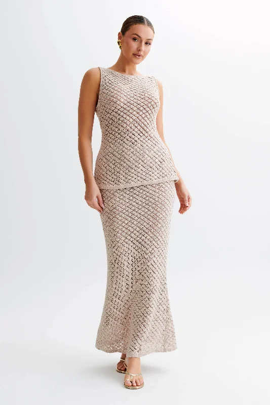Guiliana Knit Maxi Skirt - Tawny Grey cashmere skirt fine