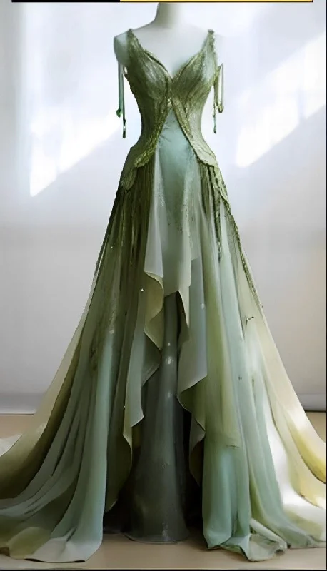 Retro Green Straps A-Line Chic Long Formal Evening Party Dress, DP4450 Tunics Vintage classic Retro Green Straps A-Line Chic Long Formal Evening Party Dress, DP4450 Tunics Vintage classic