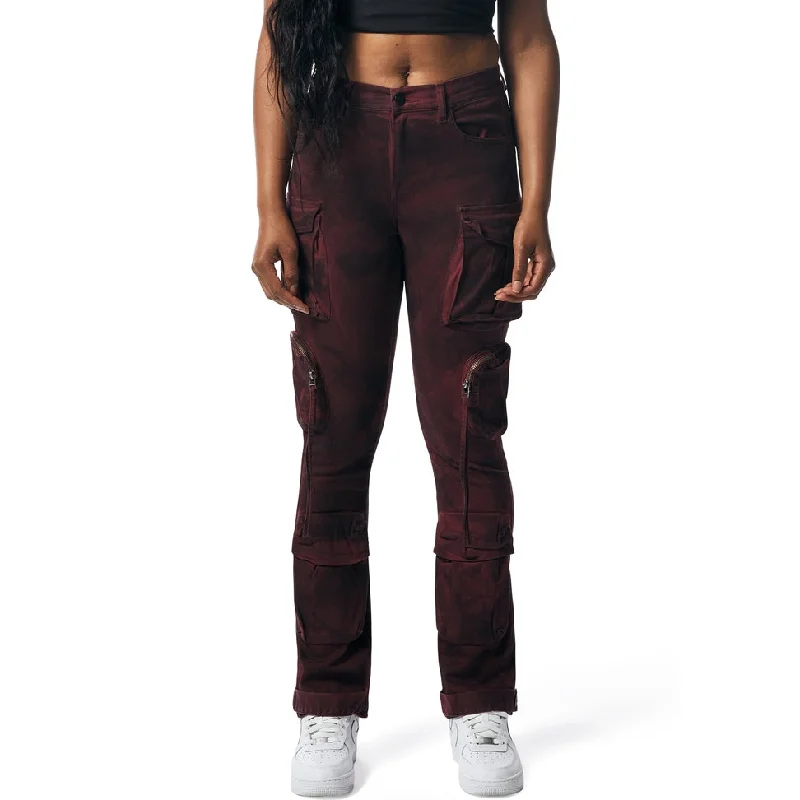 High Rise Straight Leg Utility Cargo Pants - Rhubarb Stylish Elastic Waist Pants