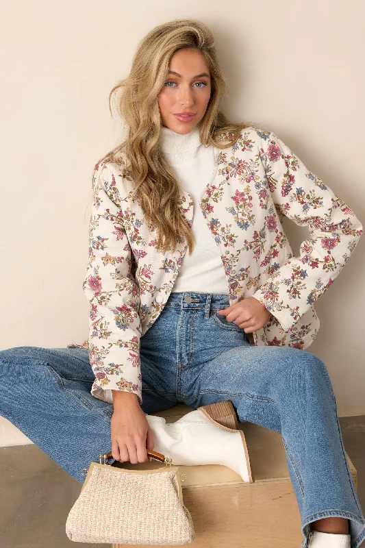 Wild Honey Ivory Floral Crew Neck Denim Jacket Embroidered Jacket Appliqued Jacket Beaded Jacket Wild Honey Ivory Floral Crew Neck Denim Jacket Embroidered Jacket Appliqued Jacket Beaded Jacket