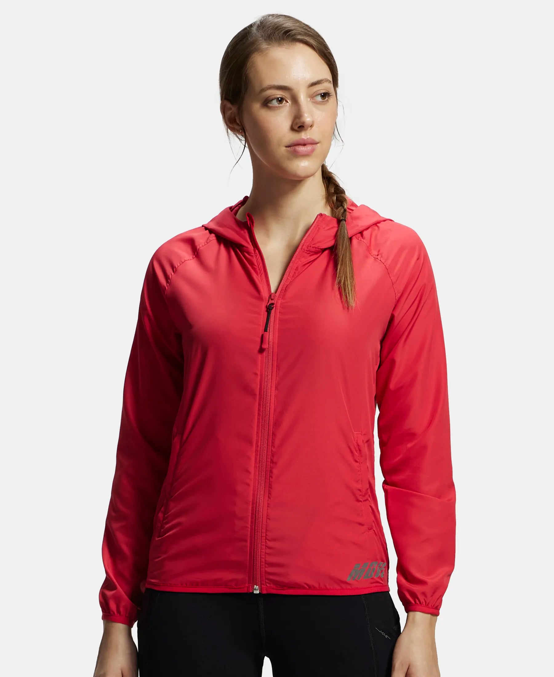 Microfiber Fabric Relaxed Fit Raglan Styled Water Resistant Hoodie Jacket - Virtual Pink Zippered Front Buttoned Front Snap Front