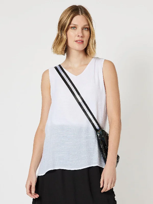 Kamari V - Neck Tank Top -  White scoop neck tank