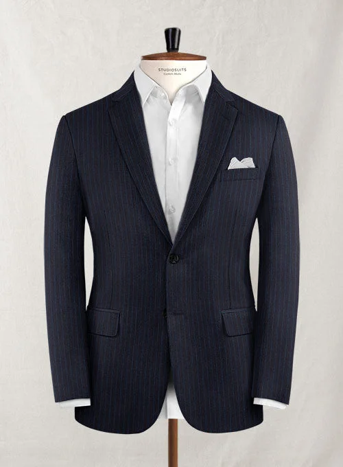 Charles Clayton Iada Blue Stripe Wool Cashmere Jacket Oversized Jacket Tailored Jacket Straight Jacket