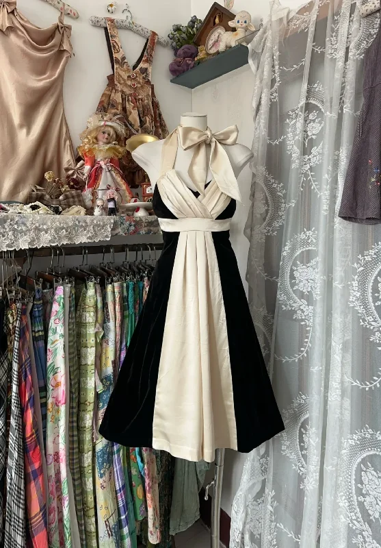 Retro Halter Neck A-Line Elegant Cocktail Dress Knee Length Party Dress, DP4576 Tunics Chinos classic