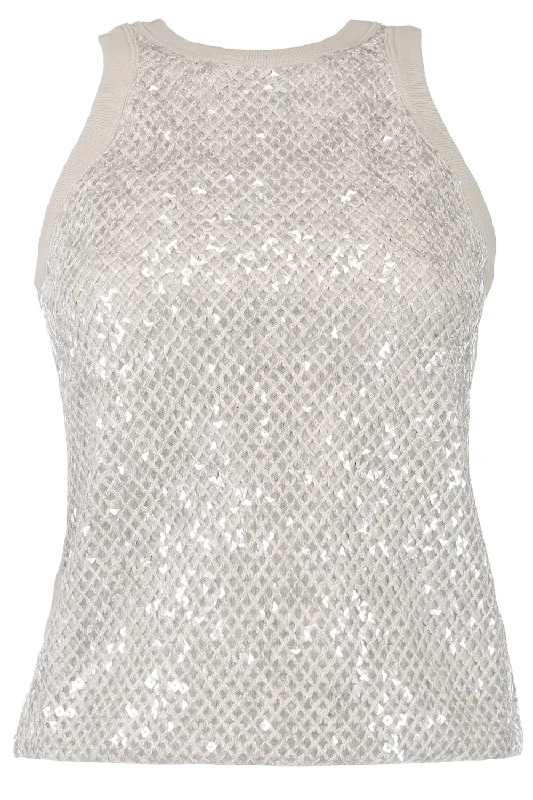 Dazziling Embroidered Tank - Warm White print tank top