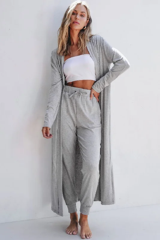 Split Long Cardigan and Skinny Pants Lounge Set Boxy Cardigan Fitted Cardigan A-Line