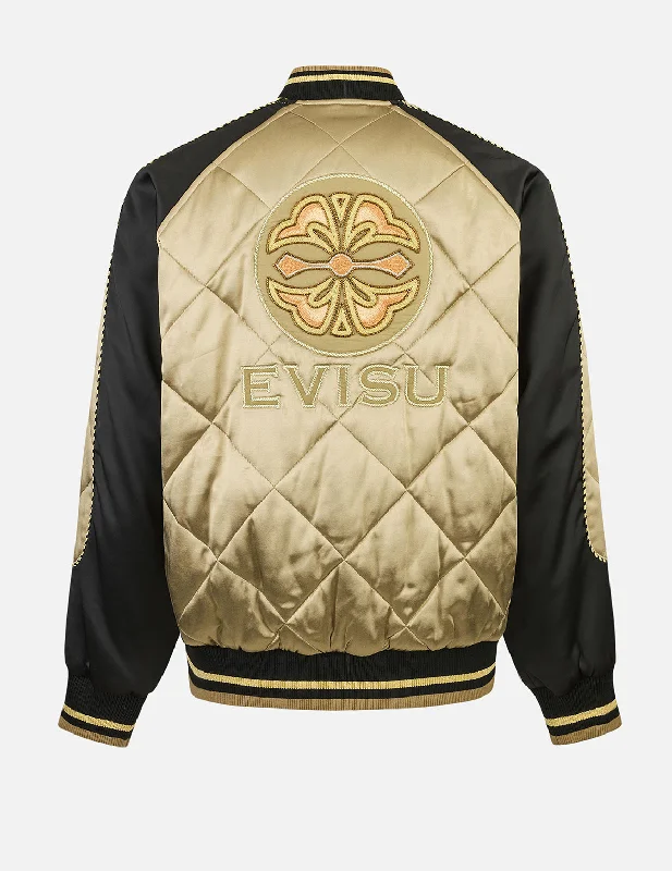 Kamon Beading Embroidery　Relax Fit Padded Souvenir Jacket Rayon Fabric Velvet Fabric Corduroy Fabric