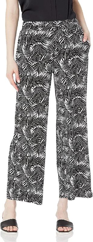 Kasper Women's Wide Leg Printed Knit Pull on Pant Modern Bootcut Pants