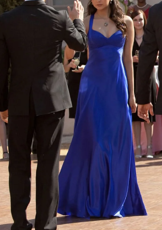 Royal Blue A-Line Satin Vintage Long Party Dress Simple Evening Gown, DP4598 Tunics Top Casual