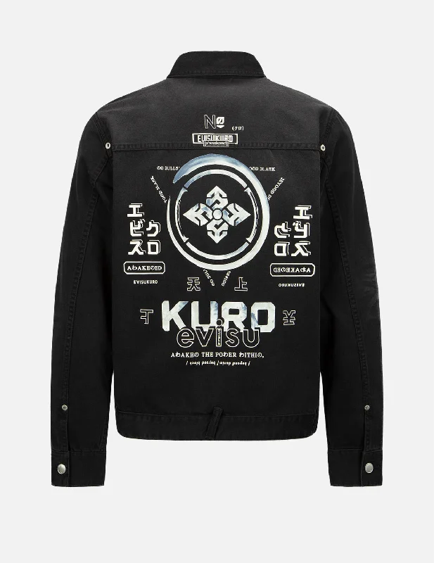 Brushed Kamon Print Denim Jacket Satin Jacket Silk Jacket Chiffon Jacket