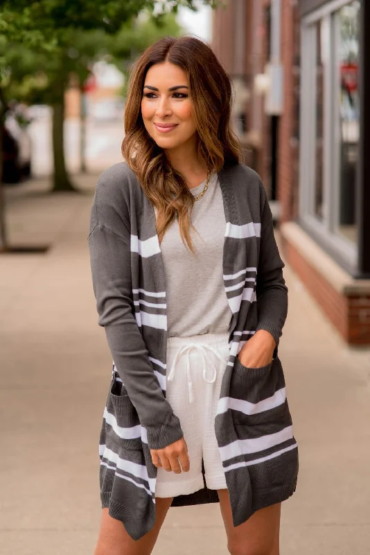 Striped Tunic Cardigan Nylon Fabric Polyester Fabric Spandex Fabric