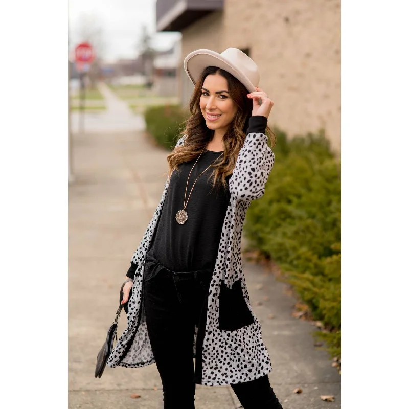 Solid Accent Dottie Tunic Cardigan Print Jacquard Patchwork