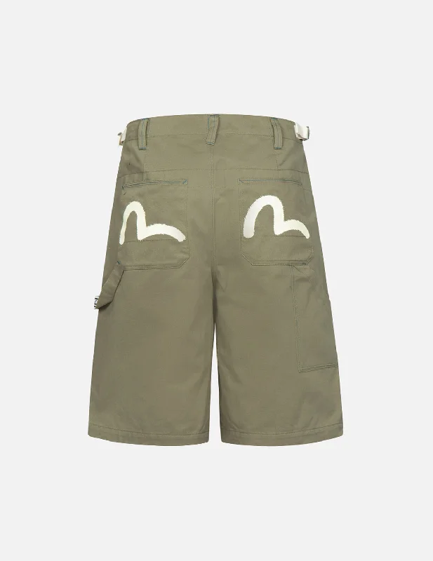 Stencil Slogan and Seagull Print Bermuda Pants Formal Linen Trousers