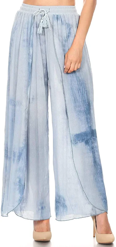 Anna-Kaci Women's Flowy Layered Wide Leg Palazzo High Waist Long Pants Lightweight Linen Pants