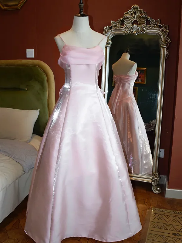 Sweet Pink Satin A Line Evening Dress Elegant Prom Party Dress cc1484 Tunics Prom sequined