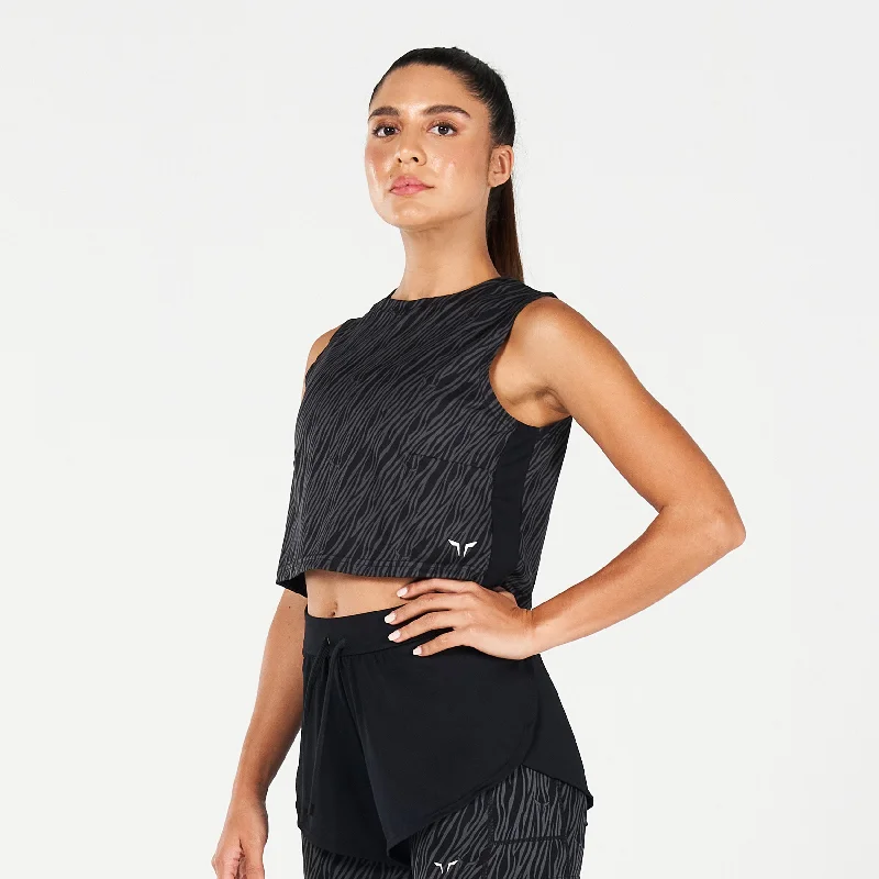 Core Wild Print Crop Tank - Black relaxed fit tank