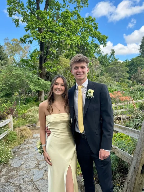 Light Yellow Strapless Sheath Satin Long Party Dress Wedding Guest Dress, DP4488 Tunics Plaid country Light Yellow Strapless Sheath Satin Long Party Dress Wedding Guest Dress, DP4488 Tunics Plaid country