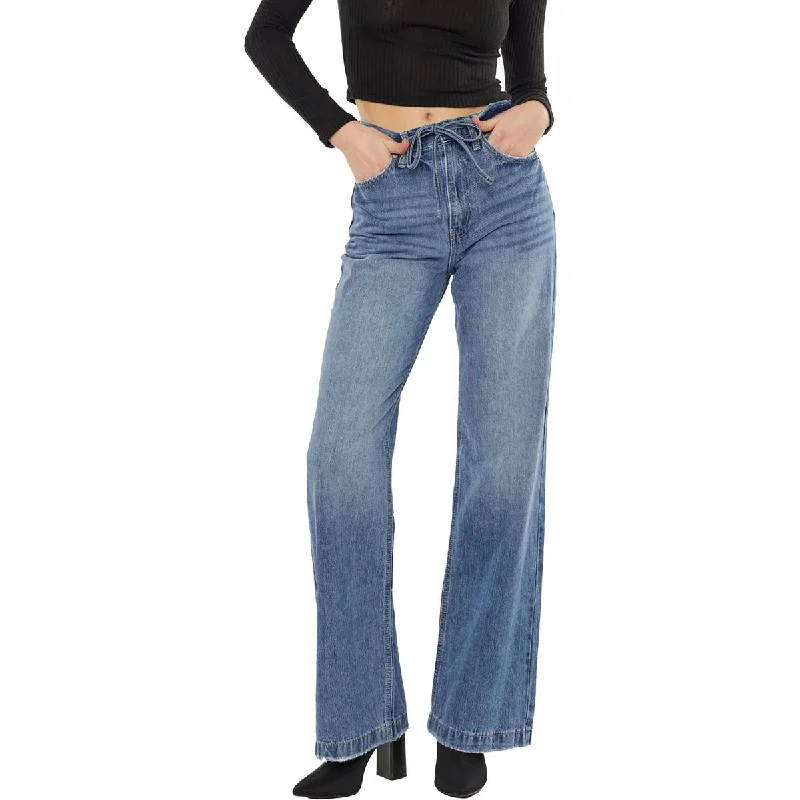Kan Can Womens Distressed Med. Wash Bootcut Pants Trendy Printed Leggings