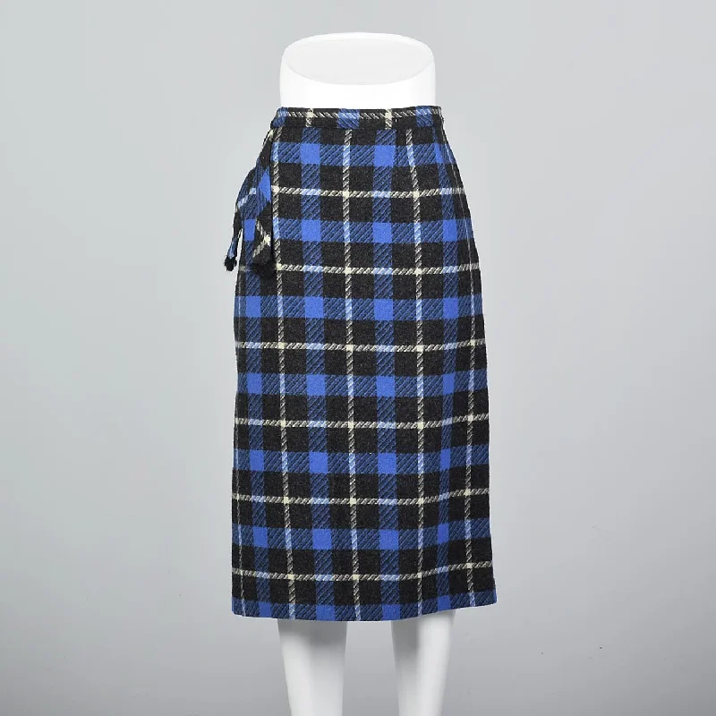 1950s Blue Tartan Plaid Wool Skirt linen skirt breathable