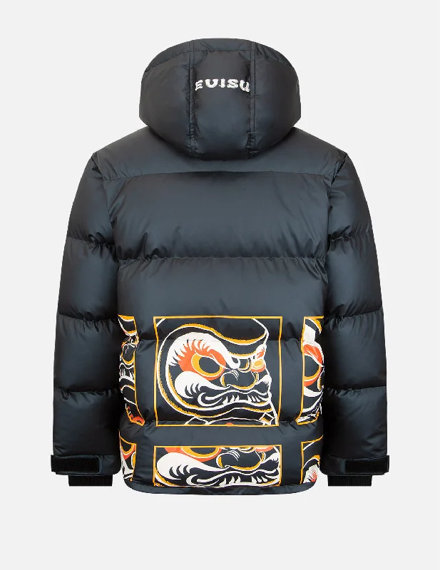 Multi-Daruma Print Down Jacket Belted Jacket Elasticated Jacket Padded Jacket
