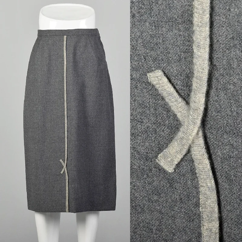 Medium 1950s Gray Wool Skirt with Dove Gray Details denim skirt durable