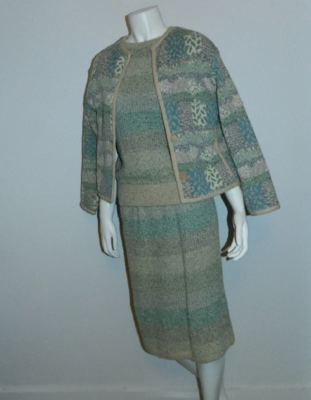 vintage MISSONI knit suit / 1980s pencil skirt sweater cardigan jacket / boucle weave S Boat Neck Shawl Collar Notched Collar