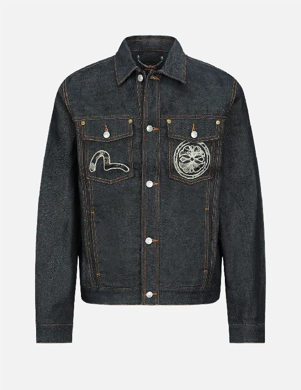 Brocade Daicock Insert Denim Jacket Welt Pockets Slit Pockets Flap Pockets