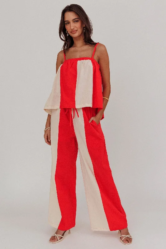 Dream Girl Contrast Wide Leg Pant Tomato Red Comfortable Jogger Trousers