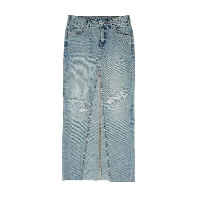 Blue Solid Midi Skirt lightweight skirt design