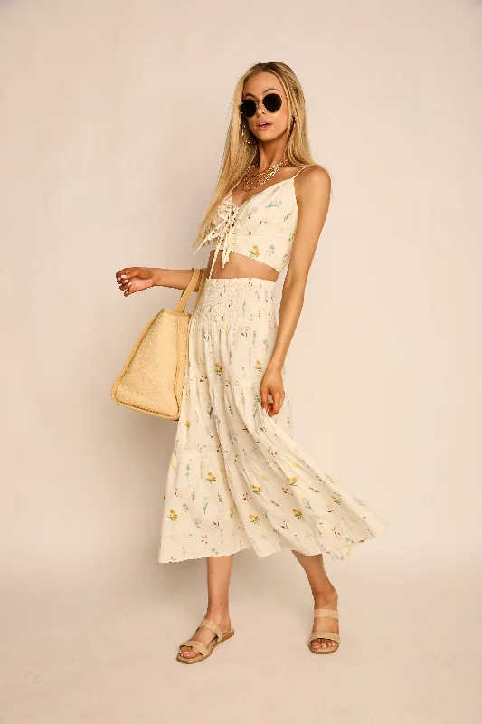 Mary-Anne Floral Tiered Midi Skirt floral skirt print