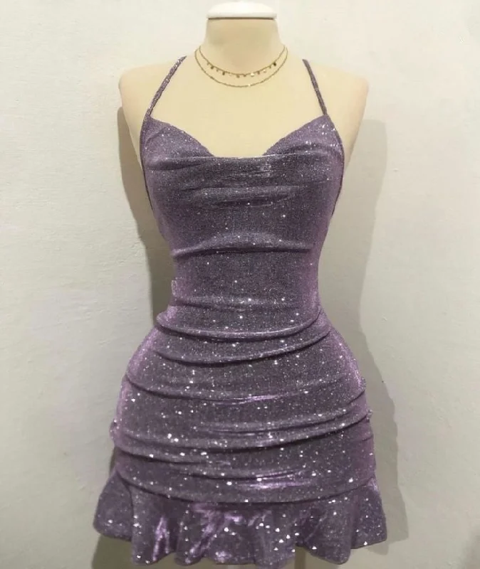Lovely Halter Shiny Sheath Short Party Dress Homecoming Dress, DP4094 Cowl Neckline Elegant