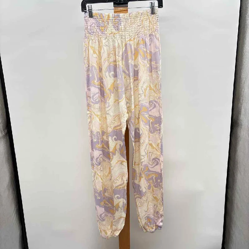 Lotus & Luna Women's Size S/M Ivory Swirls Pants Trendy Wide-Leg Pants