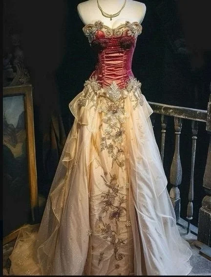 Elegant Strapless A-Line Vintage Long Party Dress Formal Evening Dress, DP4501 sweetheart Neckline Romantic Elegant Strapless A-Line Vintage Long Party Dress Formal Evening Dress, DP4501 sweetheart Neckline Romantic