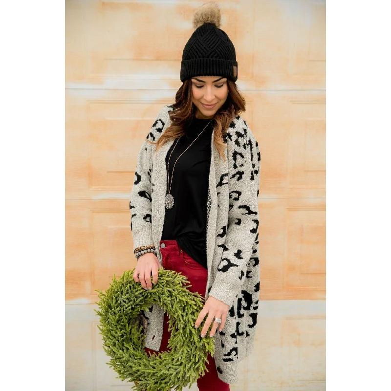 Button Leopard Tunic Cardigan Glossy Satin Silk