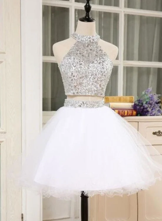 White Two Piece Homecoming Dress, Cute White Party Dress, Short Teen Formal Dress Tunics Stylish modern White Two Piece Homecoming Dress, Cute White Party Dress, Short Teen Formal Dress Tunics Stylish modern