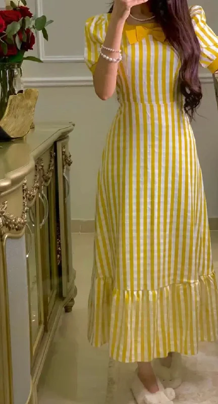 Cute Yellow Short Sleeves A-Line Party Dress Wedding Guest Dress, DP4361 Tunics Prom sequined