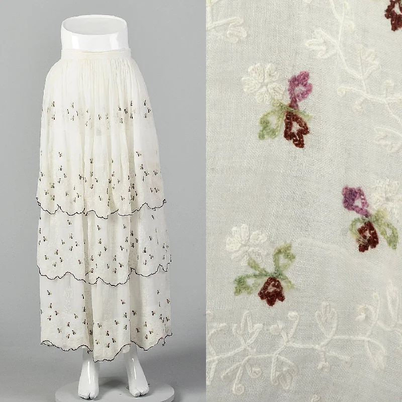 Large 1860s Tiered Embroidered Skirt denim skirt durable