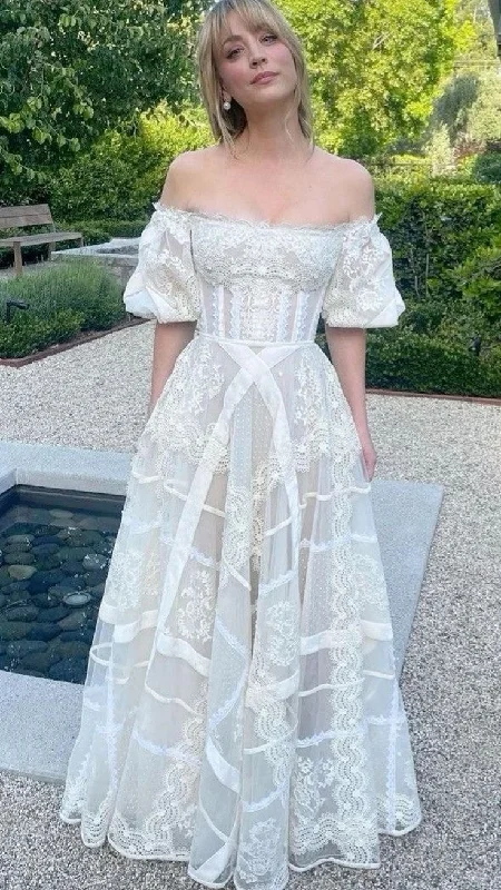 Elegant Off Shoulder A-Line Lace Retro Wedding Dress Vintage Party Dress, DP4627 Satin Halter Glamorous