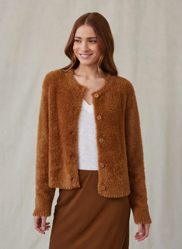 Fuzzy Crew Neck Cardigan- Twilight Gold Hooded Cardigan Collared Cardigan Shawl Collar